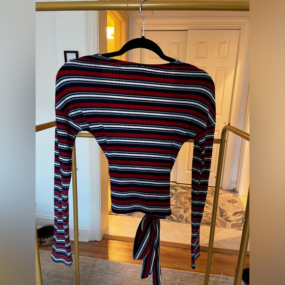 Free people small- worn once. Long sleeve tie top. Red white blue stripes - Picture 4 of 4